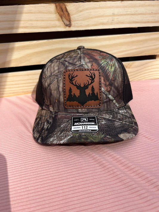 Deer and woods Richardson 112 leather patch hat